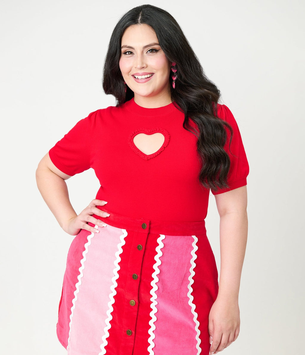 Smak Parlour Plus Size Red Keyhole Heart Sweater - Unique Vintage - Womens, TOPS, SWEATERS