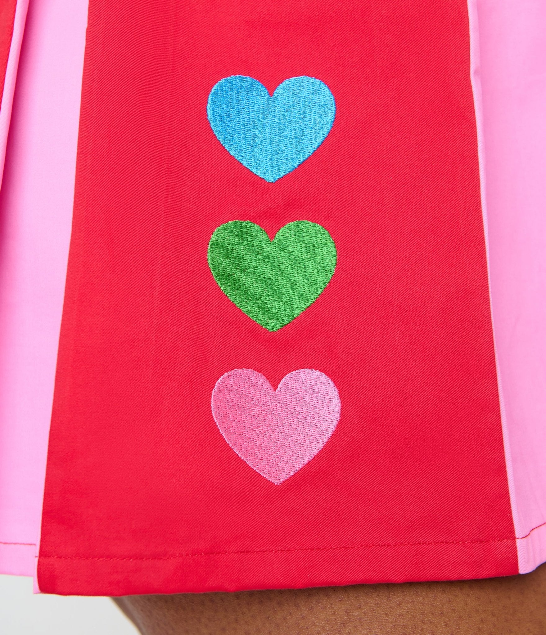 Smak Parlour Plus Size Red & Pink Rainbow Heart Pleated Mini Skirt - Unique Vintage - Womens, BOTTOMS, SKIRTS
