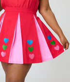 Smak Parlour Plus Size Red & Pink Rainbow Heart Pleated Mini Skirt - Unique Vintage - Womens, BOTTOMS, SKIRTS