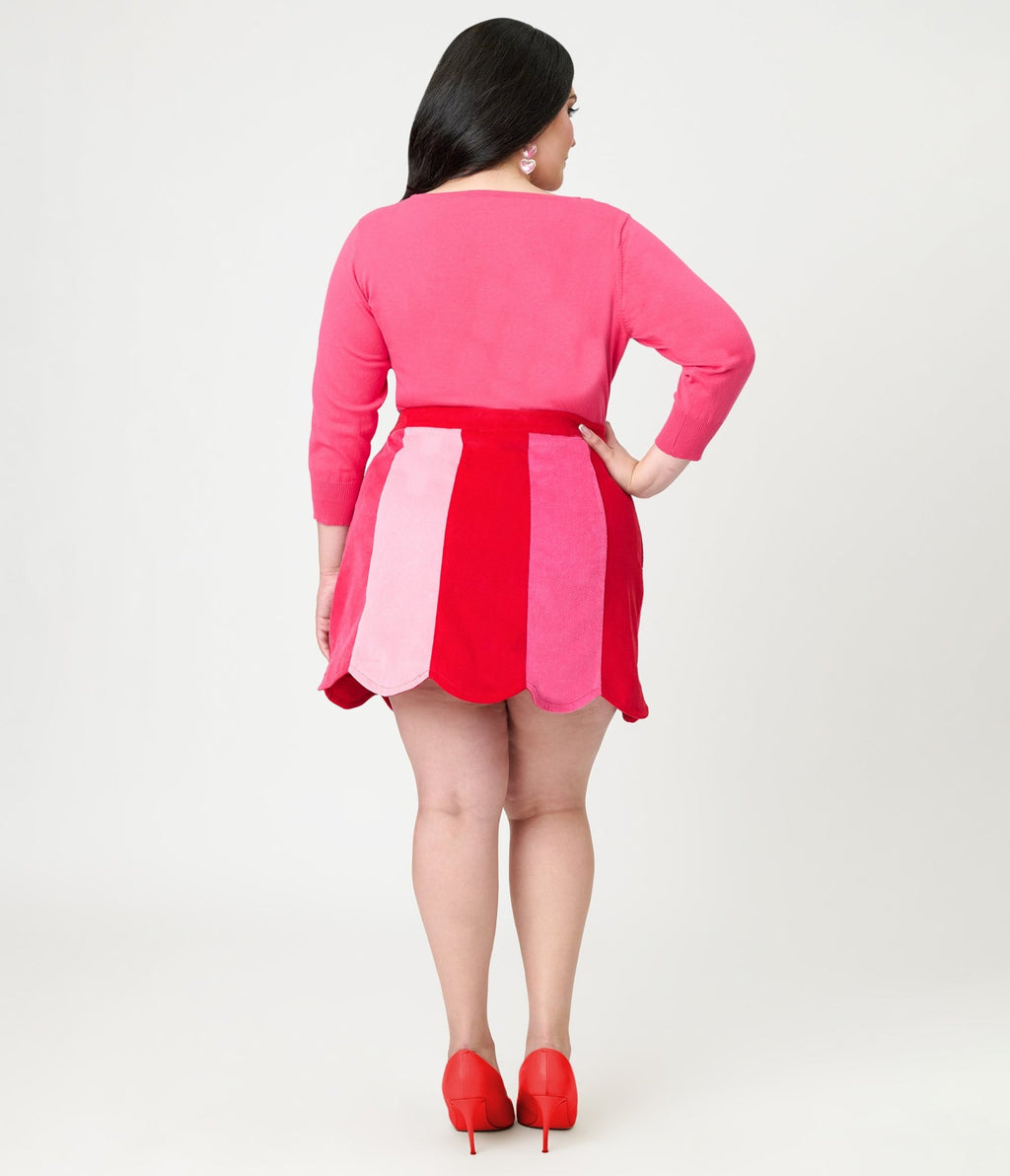Smak Parlour Plus Size Red & Pink Scalloped Mini Skirt - Unique Vintage - Womens, BOTTOMS, SKIRTS