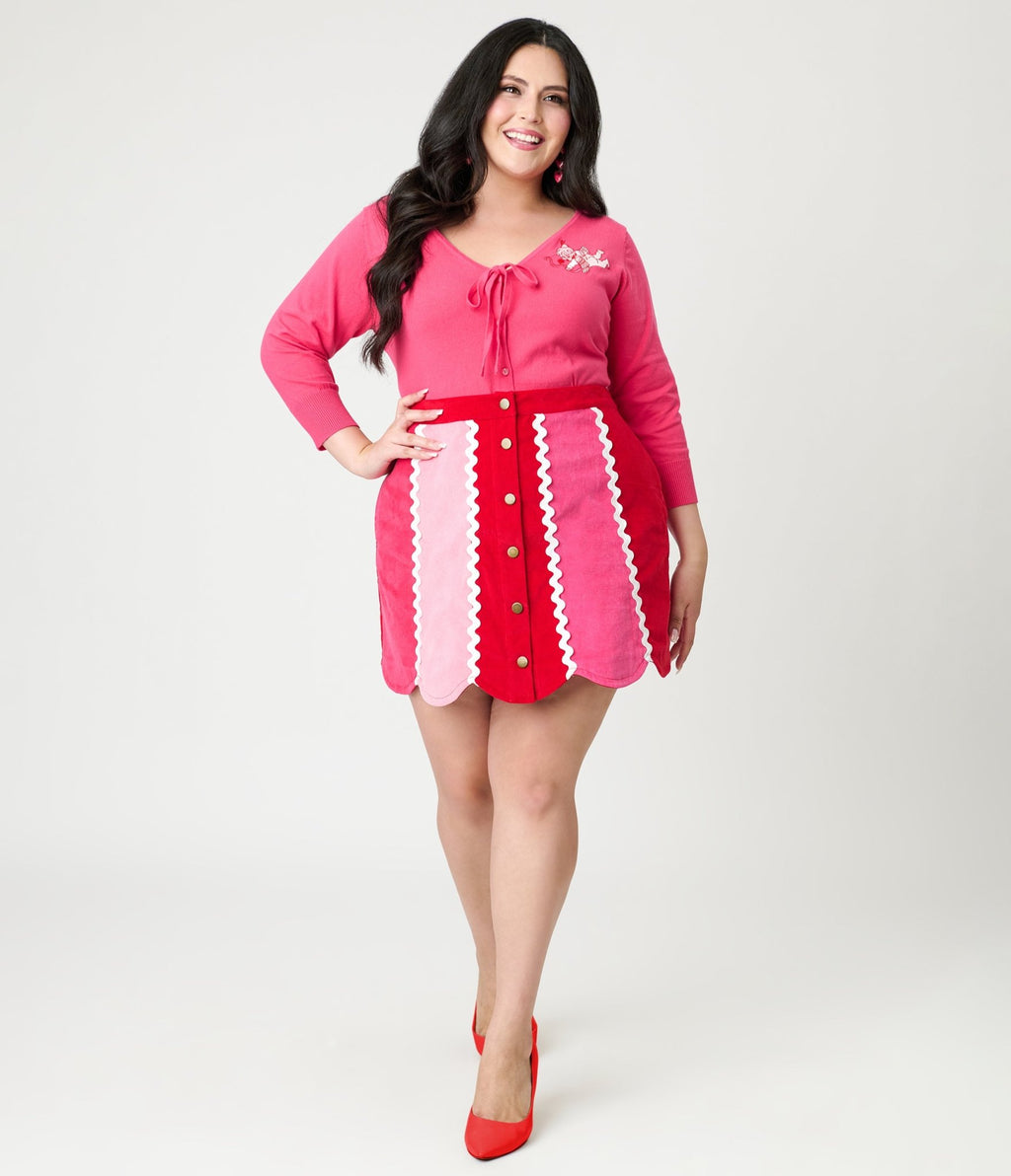 Smak Parlour Plus Size Red & Pink Scalloped Mini Skirt - Unique Vintage - Womens, BOTTOMS, SKIRTS