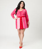 Smak Parlour Plus Size Red & Pink Scalloped Mini Skirt - Unique Vintage - Womens, BOTTOMS, SKIRTS