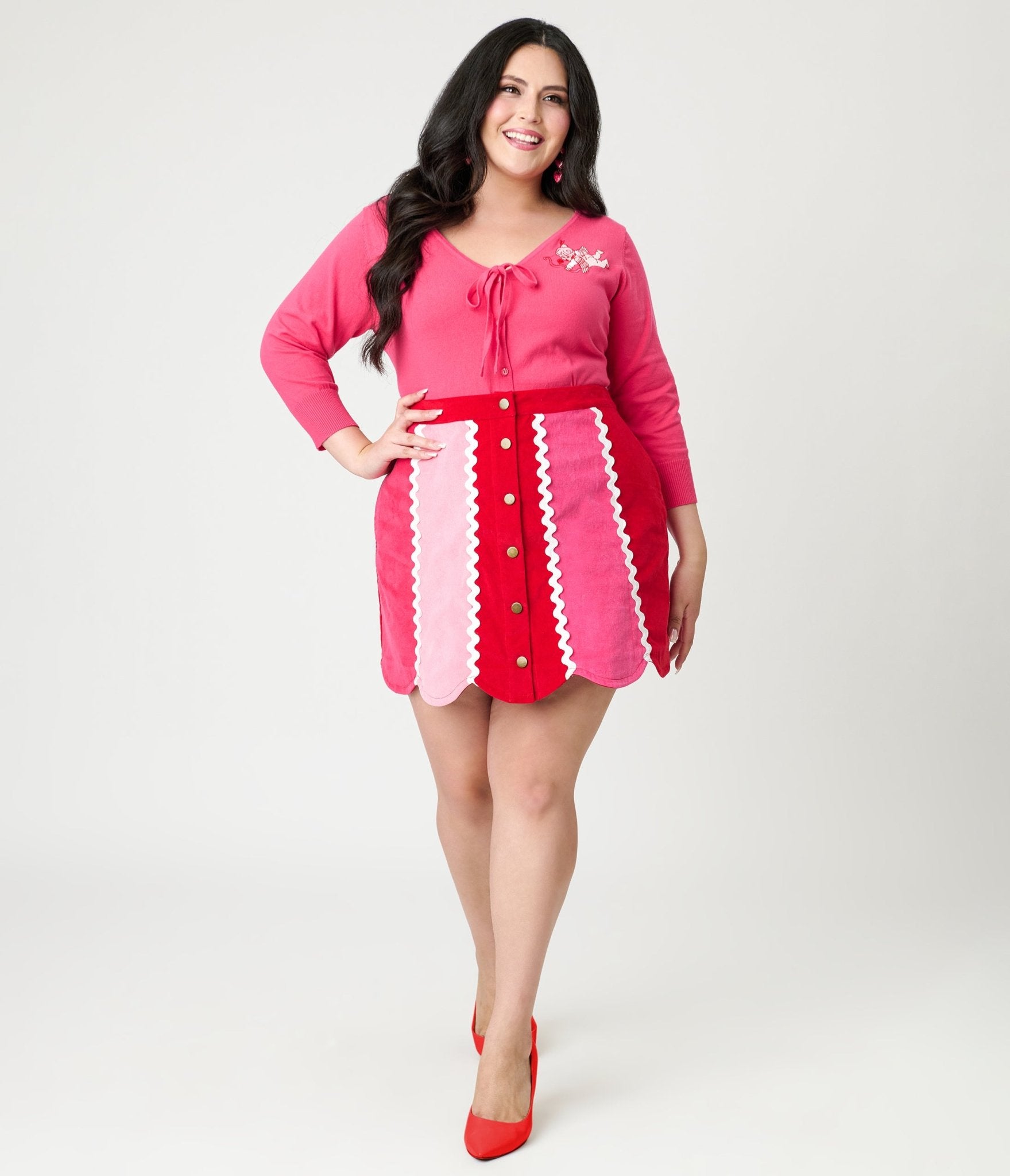 Smak Parlour Plus Size Red & Pink Scalloped Mini Skirt - Unique Vintage - Womens, BOTTOMS, SKIRTS