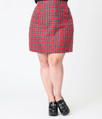 Smak Parlour Plus Size Red Plaid A - Line Mini Skirt - Unique Vintage - Womens, BOTTOMS, SKIRTS