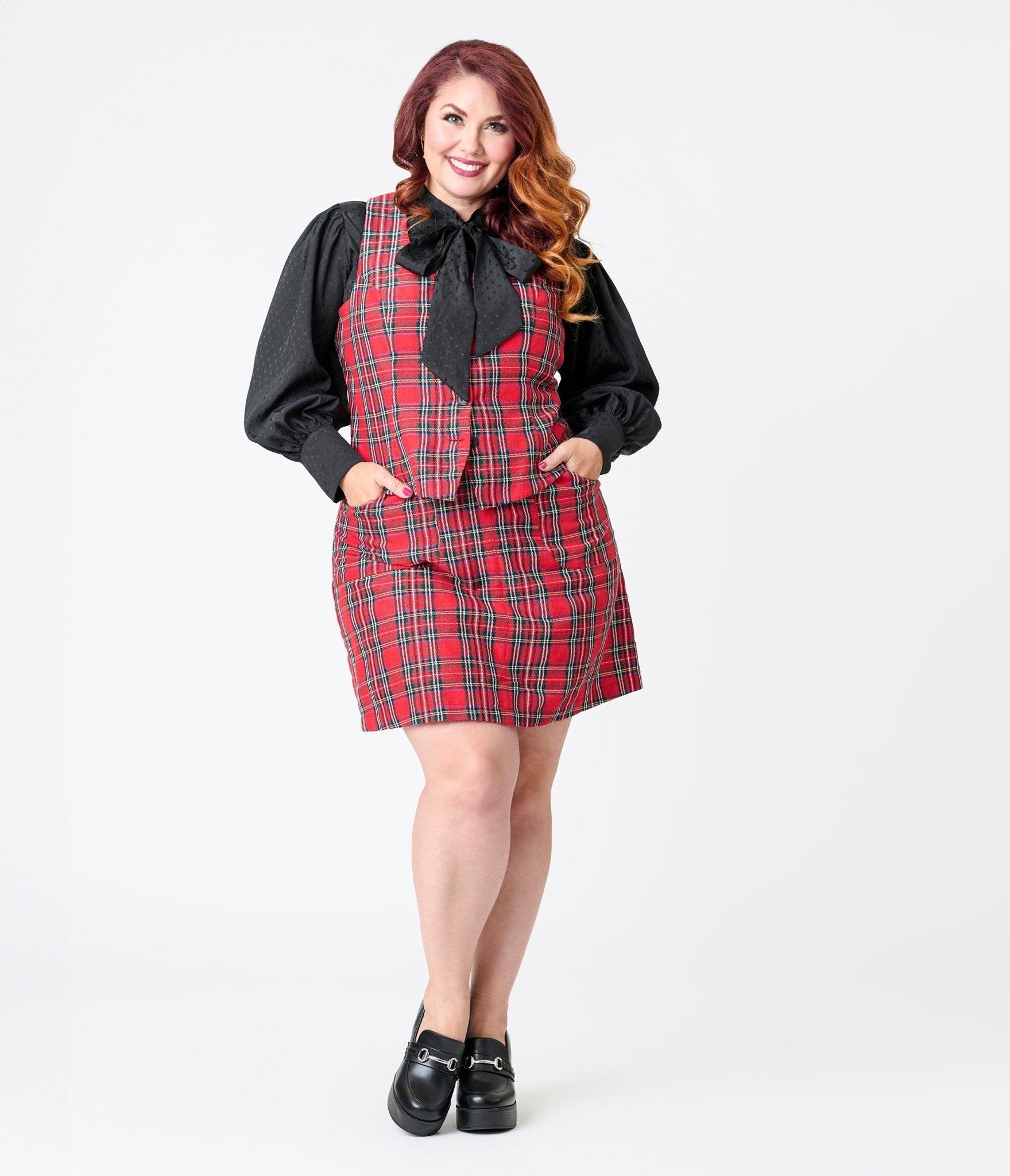 Smak Parlour Plus Size Red Plaid A - Line Mini Skirt - Unique Vintage - Womens, BOTTOMS, SKIRTS