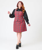 Smak Parlour Plus Size Red Plaid A - Line Mini Skirt - Unique Vintage - Womens, BOTTOMS, SKIRTS