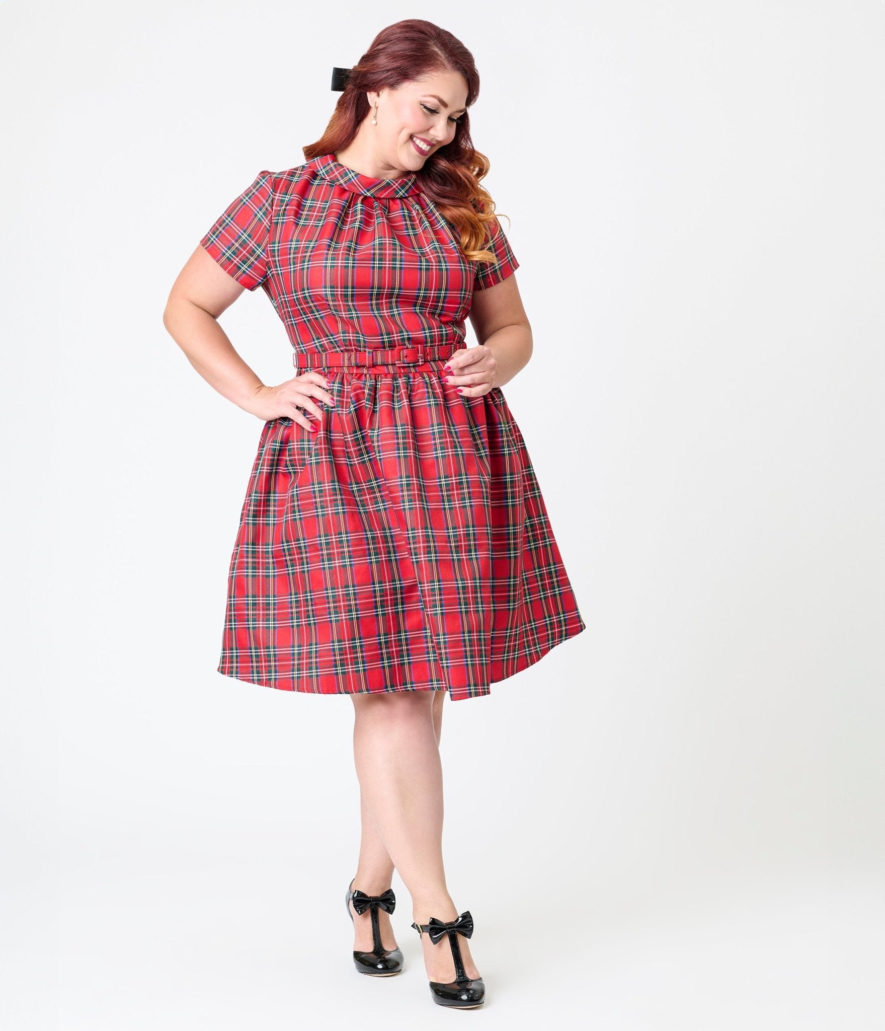 Smak Parlour Plus Size Red Plaid Flare Dress - Unique Vintage - Womens, DRESSES, FIT AND FLARE