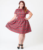 Smak Parlour Plus Size Red Plaid Flare Dress - Unique Vintage - Womens, DRESSES, FIT AND FLARE