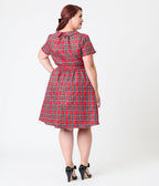 Smak Parlour Plus Size Red Plaid Flare Dress - Unique Vintage - Womens, DRESSES, FIT AND FLARE