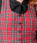 Smak Parlour Plus Size Red Plaid Scoop Neck Vest - Unique Vintage - Womens, TOPS, OUTERWEAR