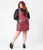 Smak Parlour Plus Size Red Plaid Scoop Neck Vest - Unique Vintage - Womens, TOPS, OUTERWEAR