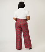 Smak Parlour Plus Size Red Plaid Wide Leg Sailor Pants - Unique Vintage - Womens, BOTTOMS, PANTS