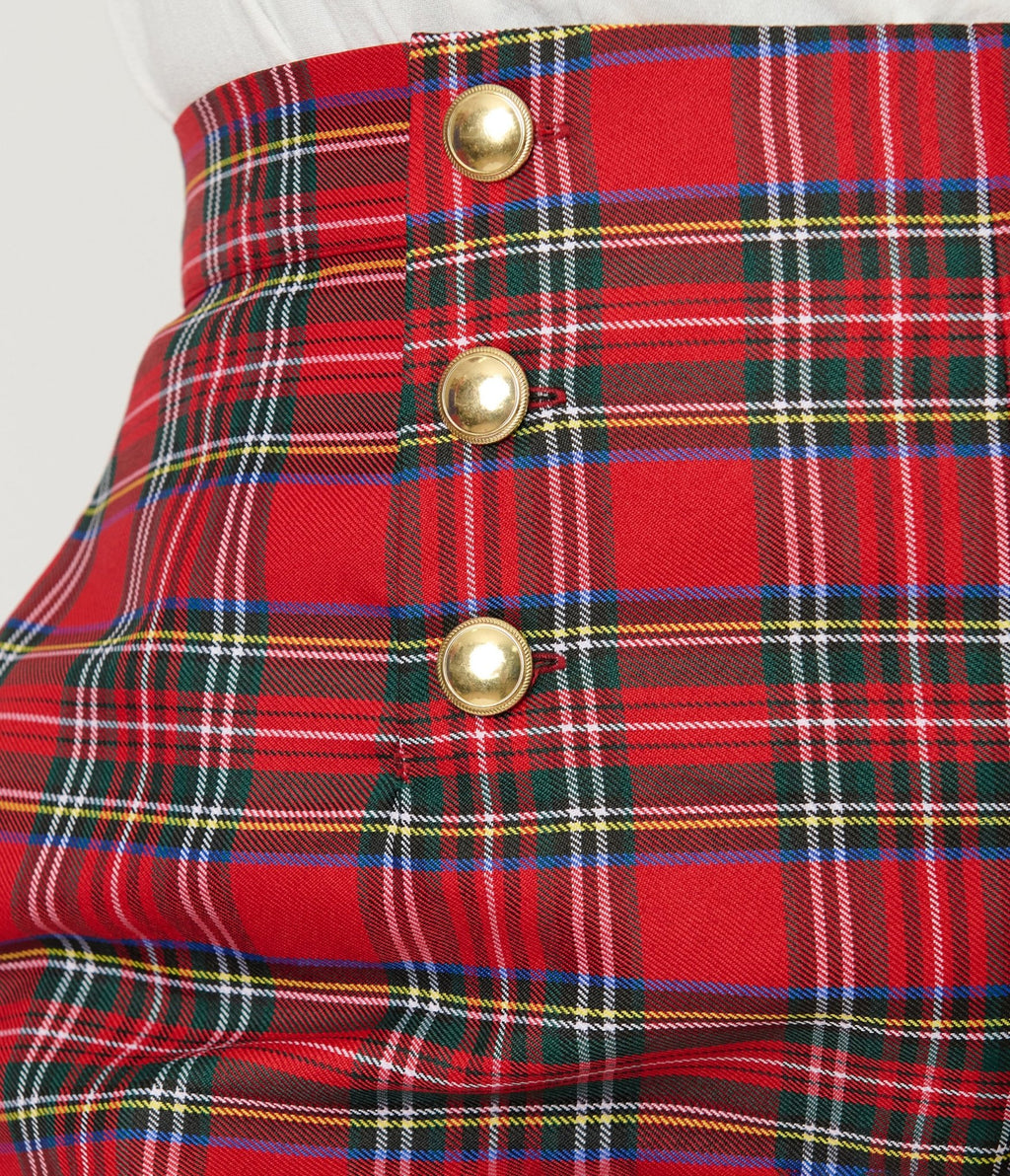 Smak Parlour Plus Size Red Plaid Wide Leg Sailor Pants - Unique Vintage - Womens, BOTTOMS, PANTS