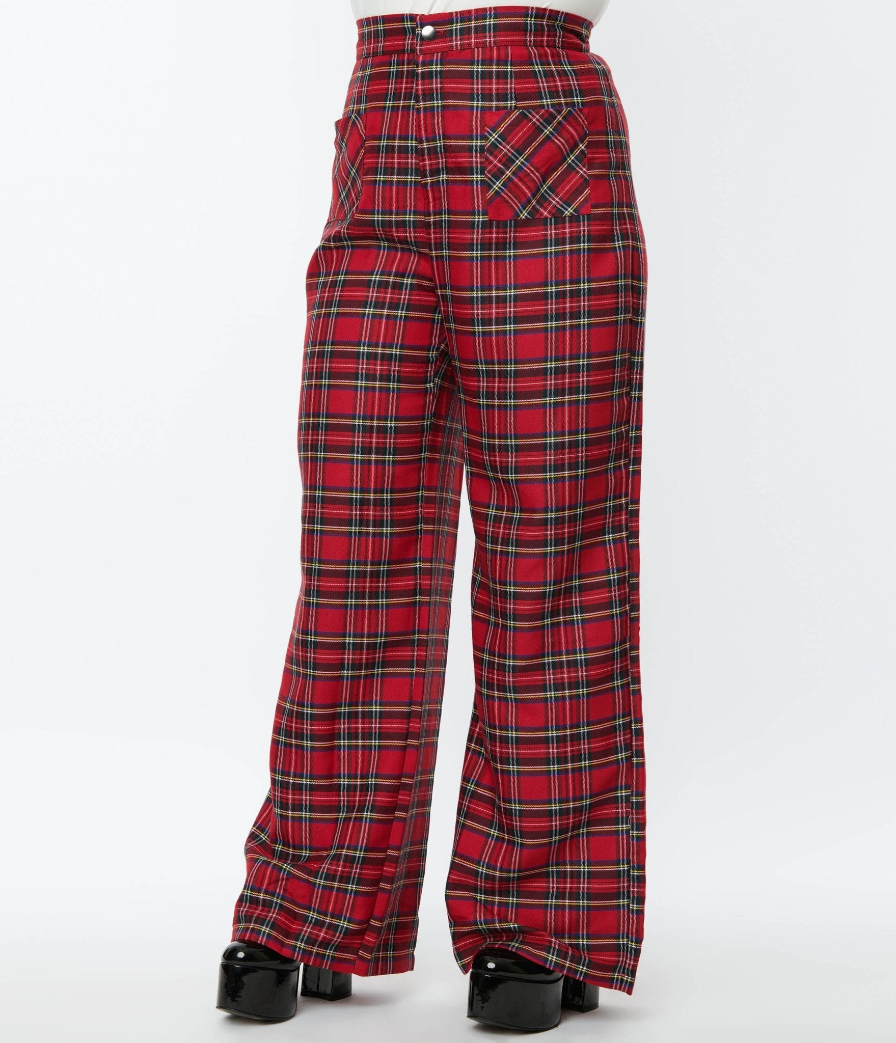 Smak Parlour Plus Size Red Plaid Wide Leg Trousers – Unique Vintage