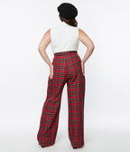 Smak Parlour Plus Size Red Plaid Wide Leg Trousers - Unique Vintage - Womens, BOTTOMS, PANTS