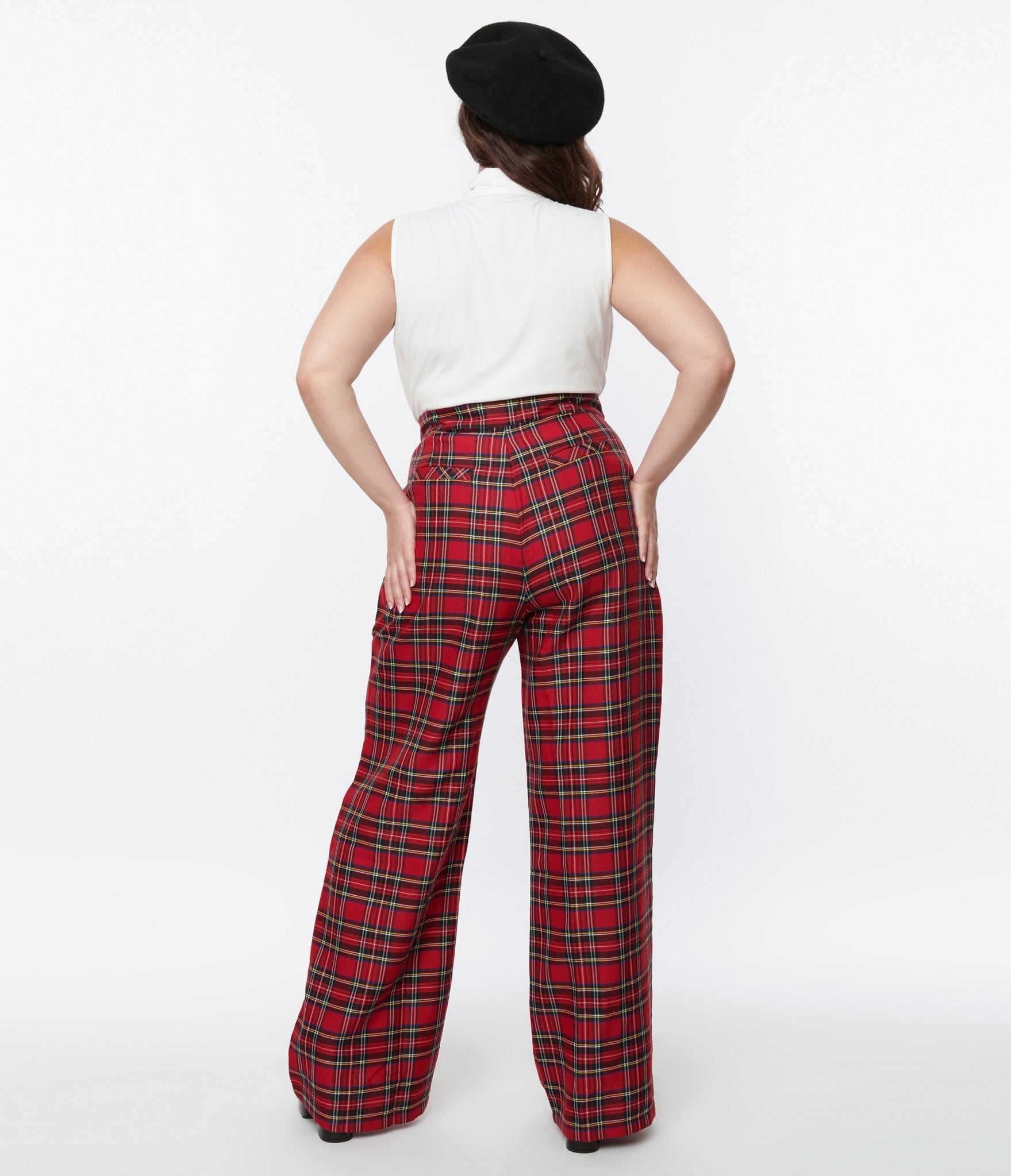 Smak Parlour Plus Size Red Plaid Wide Leg Trousers - Unique Vintage - Womens, BOTTOMS, PANTS