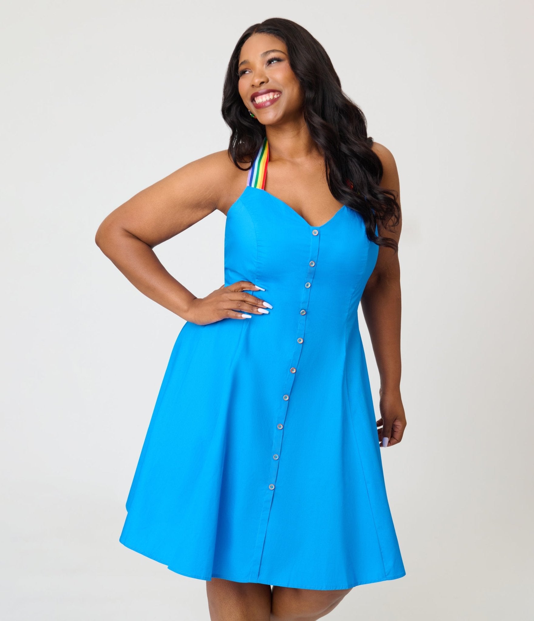 Smak Parlour Plus Size Royal Blue & Rainbow Sweetheart Halter Flare Dress 4X/28W-30W Smak Parlour Plus Size Royal Blue & Rainbow Sweetheart Halter Flare Dress 4X/28W-30W
