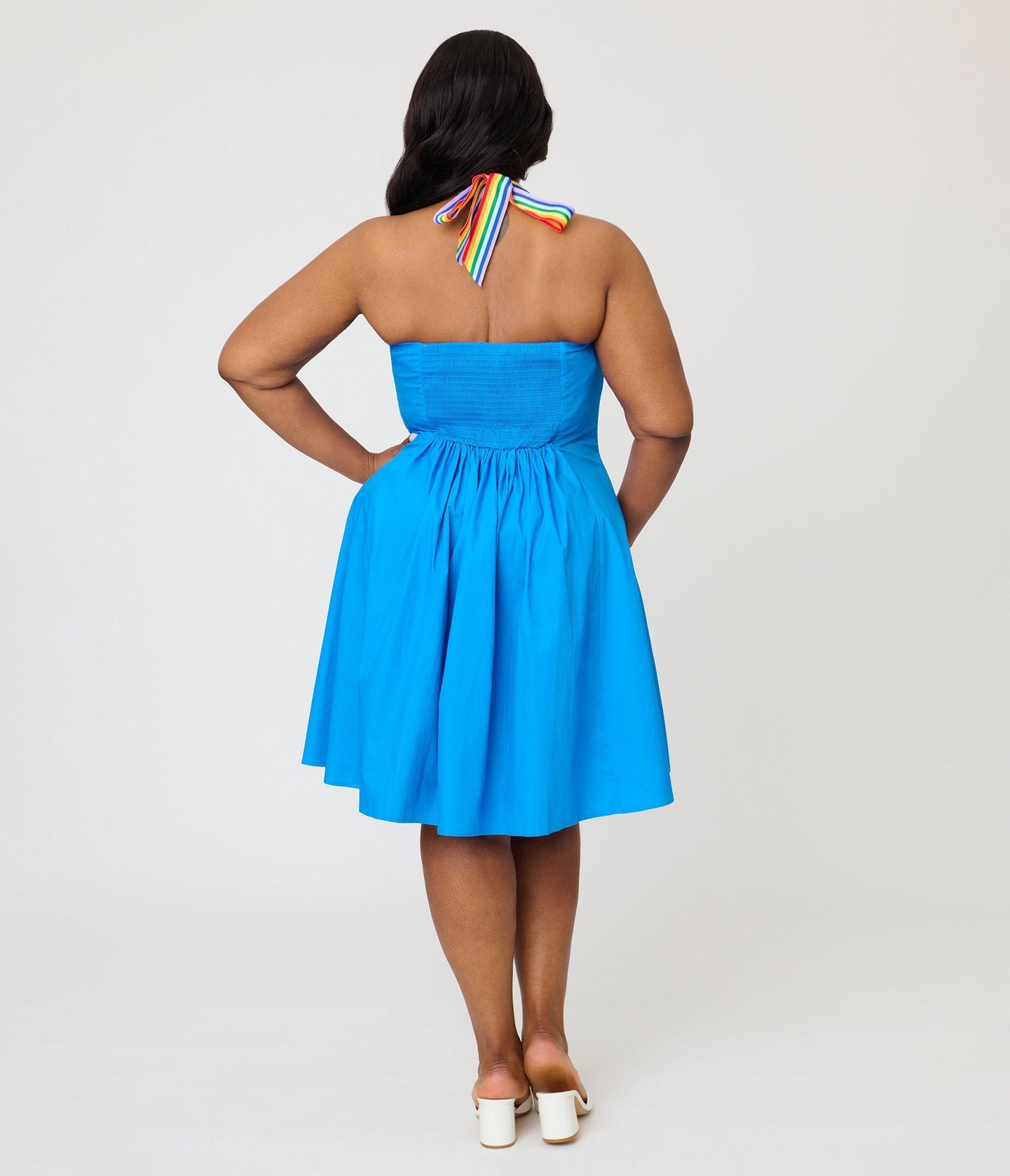 Smak Parlour Plus Size Royal Blue & Rainbow Sweetheart Halter Flare Dress 4X/28W-30W