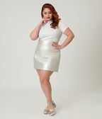 Smak Parlour Plus Size Silver Belted Mini Skirt - Unique Vintage - Womens, BOTTOMS, SKIRTS