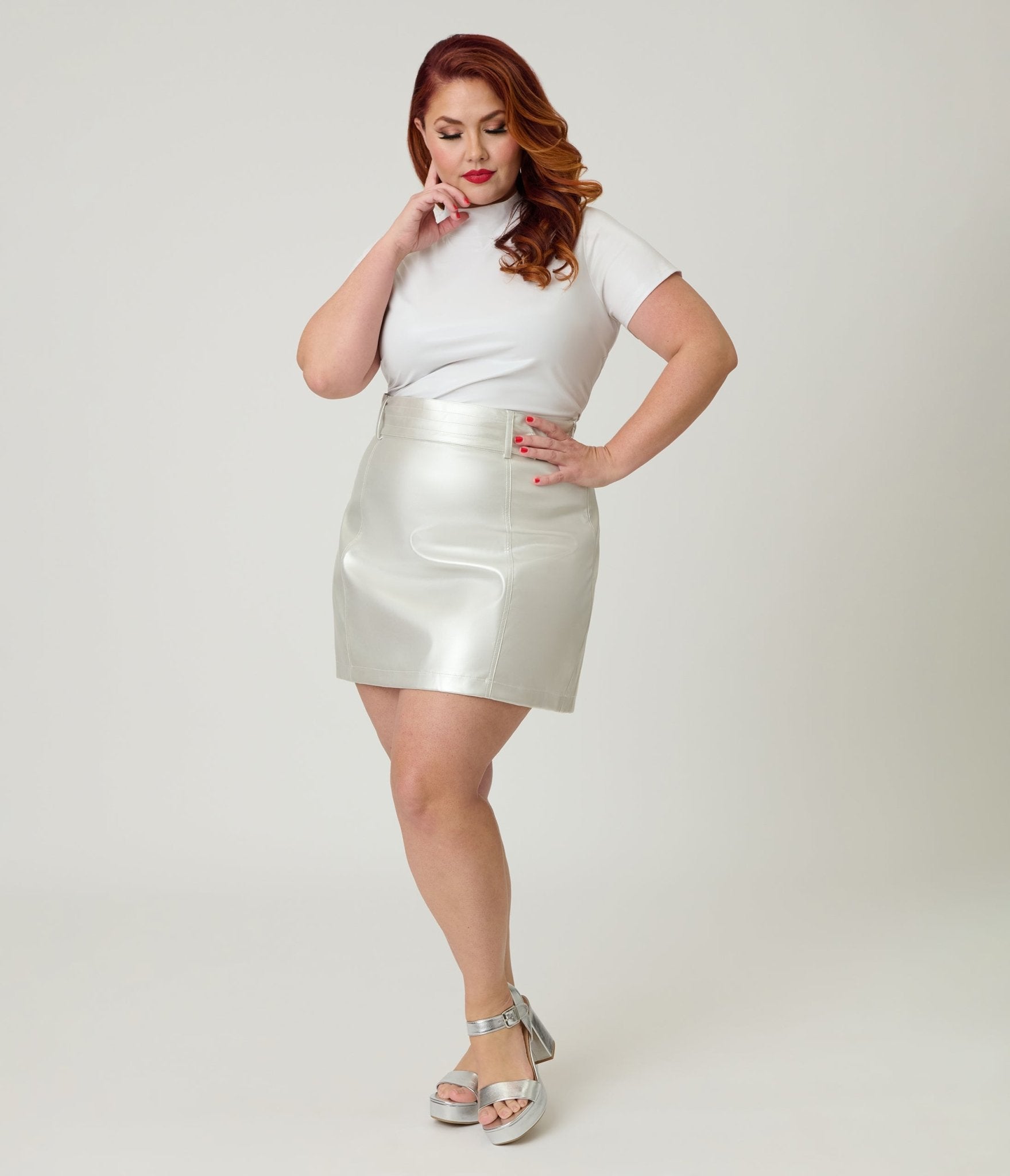 Smak Parlour Plus Size Silver Belted Mini Skirt - Unique Vintage - Womens, BOTTOMS, SKIRTS