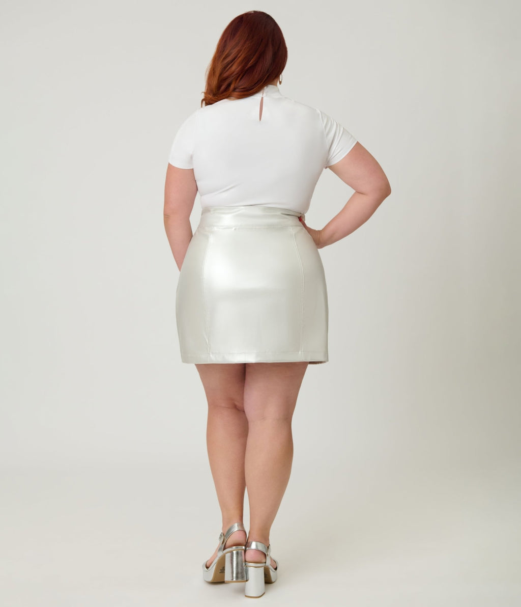 Smak Parlour Plus Size Silver Belted Mini Skirt - Unique Vintage - Womens, BOTTOMS, SKIRTS