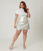 Smak Parlour Plus Size Silver Belted Mini Skirt - Unique Vintage - Womens, BOTTOMS, SKIRTS