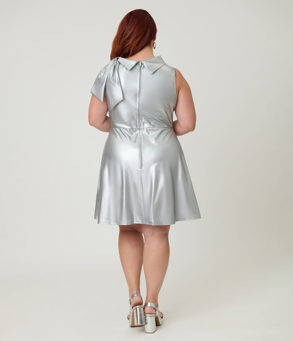 Smak Parlour Plus Size Silver Mock Turtleneck Fit & Flare Dress - Unique Vintage - Womens, DRESSES, A - LINE
