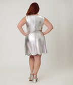 Smak Parlour Plus Size Silver & White Scallop Mini Dress - Unique Vintage - Womens, DRESSES, SHIFTS