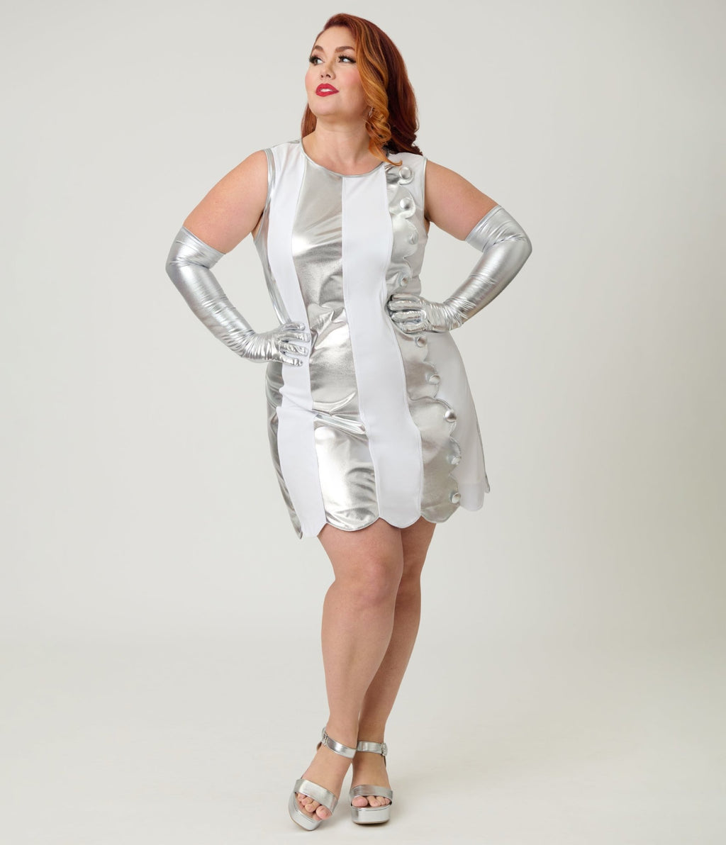 plus size silver mini dress Smak Parlour Plus Size Silver & White Scallop Mini Dress 4X/28W-30W