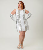 Smak Parlour Plus Size Silver & White Scallop Mini Dress - Unique Vintage - Womens, DRESSES, SHIFTS