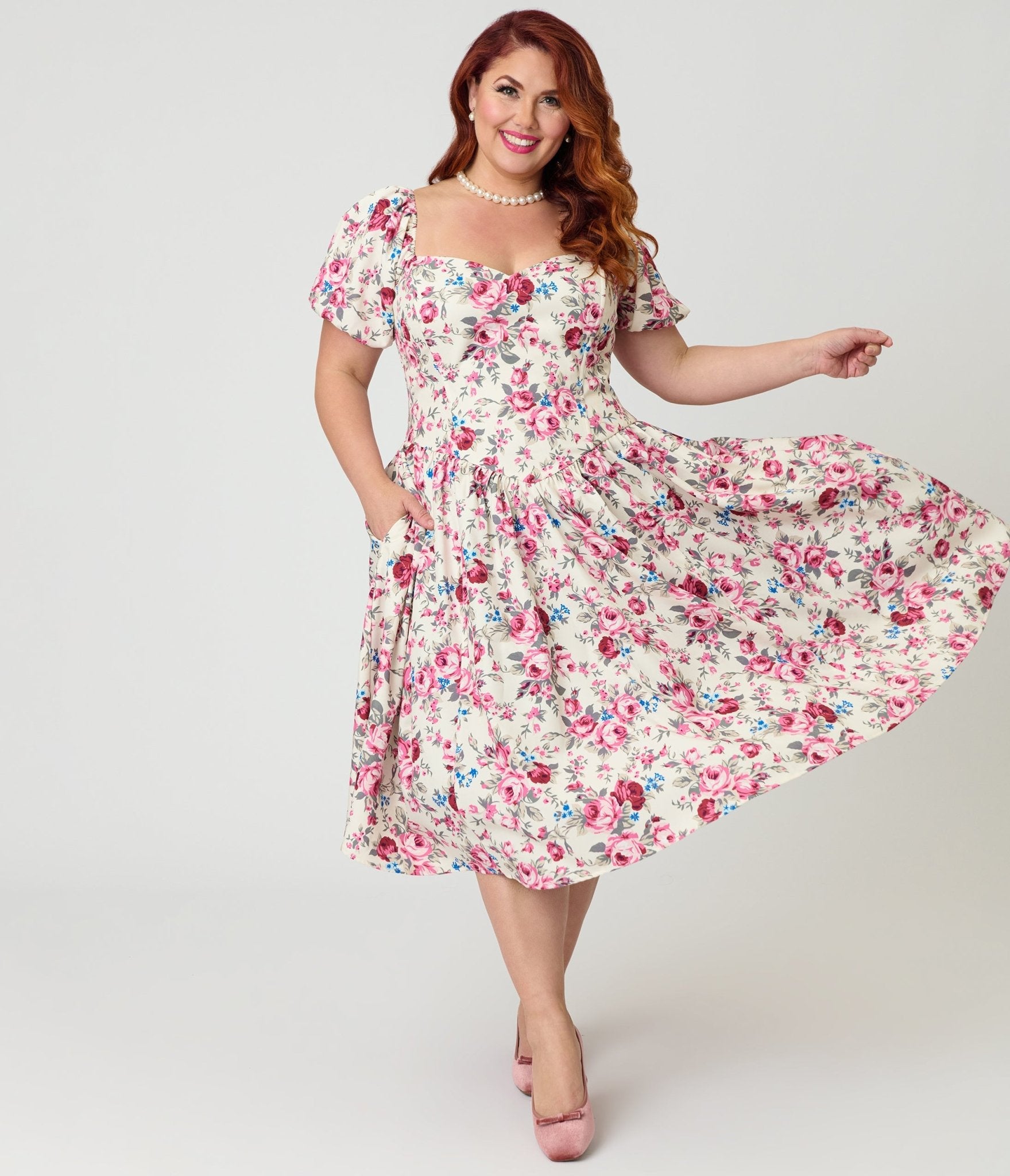 Smak Parlour Plus Size Spring Roses Sweetheart Swing Dress - Unique Vintage - Womens, DRESSES, SWING
