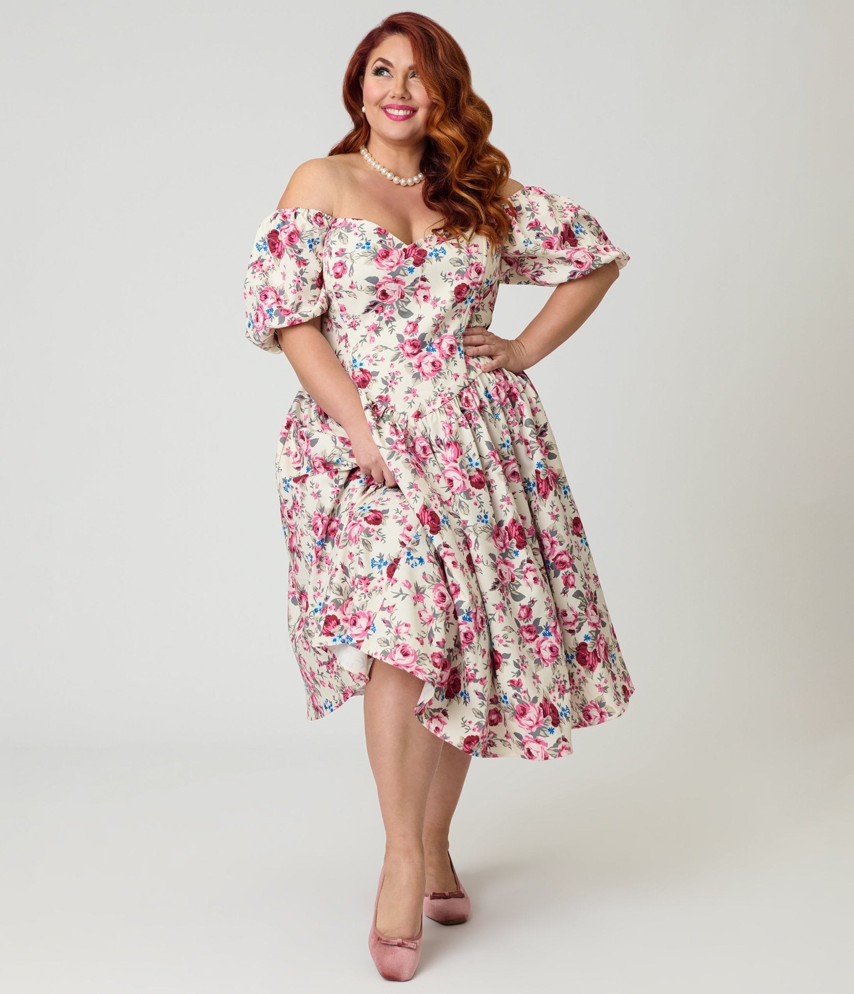 Smak Parlour Plus Size Spring Roses Sweetheart Swing Dress - Unique Vintage - Womens, DRESSES, SWING