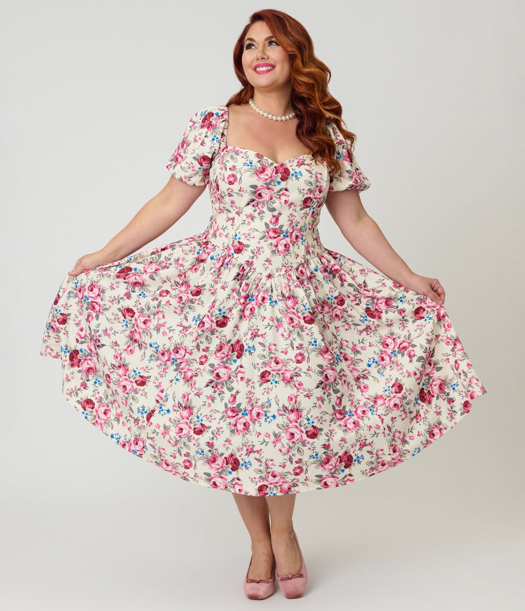 Smak Parlour Plus Size Spring Roses Sweetheart Swing Dress - Unique Vintage - Womens, DRESSES, SWING