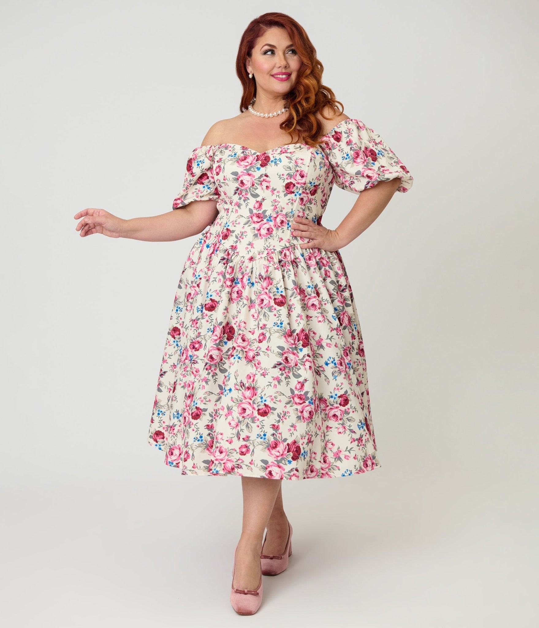 Smak Parlour Plus Size Spring Roses Sweetheart Swing Dress - Unique Vintage - Womens, DRESSES, SWING