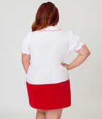 Smak Parlour Plus Size White & Rainbow Embroidered Puff Sleeve Top - Unique Vintage - Womens, TOPS, WOVEN TOPS
