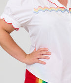 Smak Parlour Plus Size White & Rainbow Embroidered Puff Sleeve Top - Unique Vintage - Womens, TOPS, WOVEN TOPS
