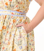 Smak Parlour Plus Size Yellow & Periwinkle Floral Corset Fit & Flare Dress - Unique Vintage - Womens, DRESSES, FIT AND FLARE