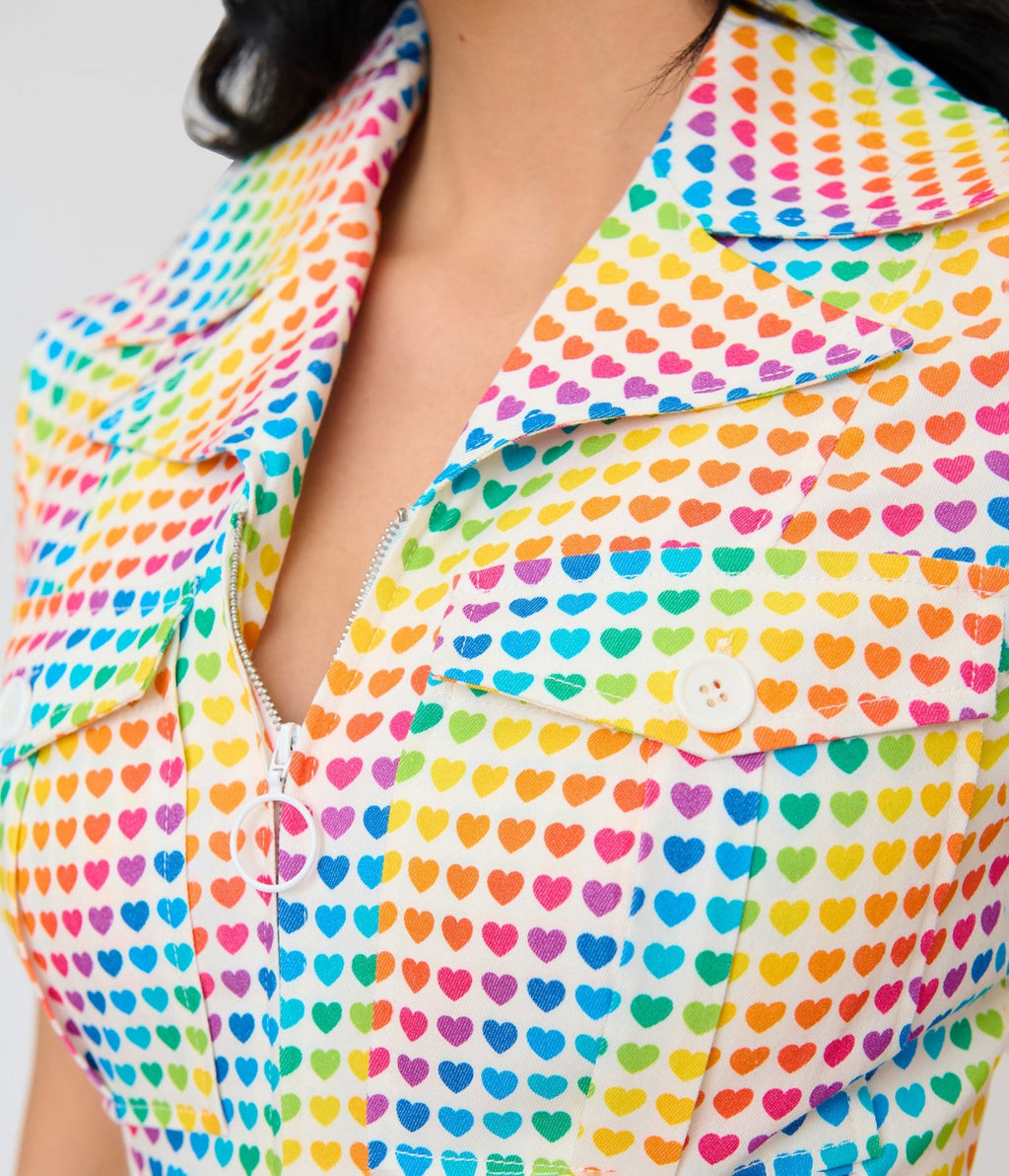 Smak Parlour Rainbow Hearts Flare Jumpsuit - Unique Vintage - Womens, BOTTOMS, ROMPERS AND JUMPSUITS