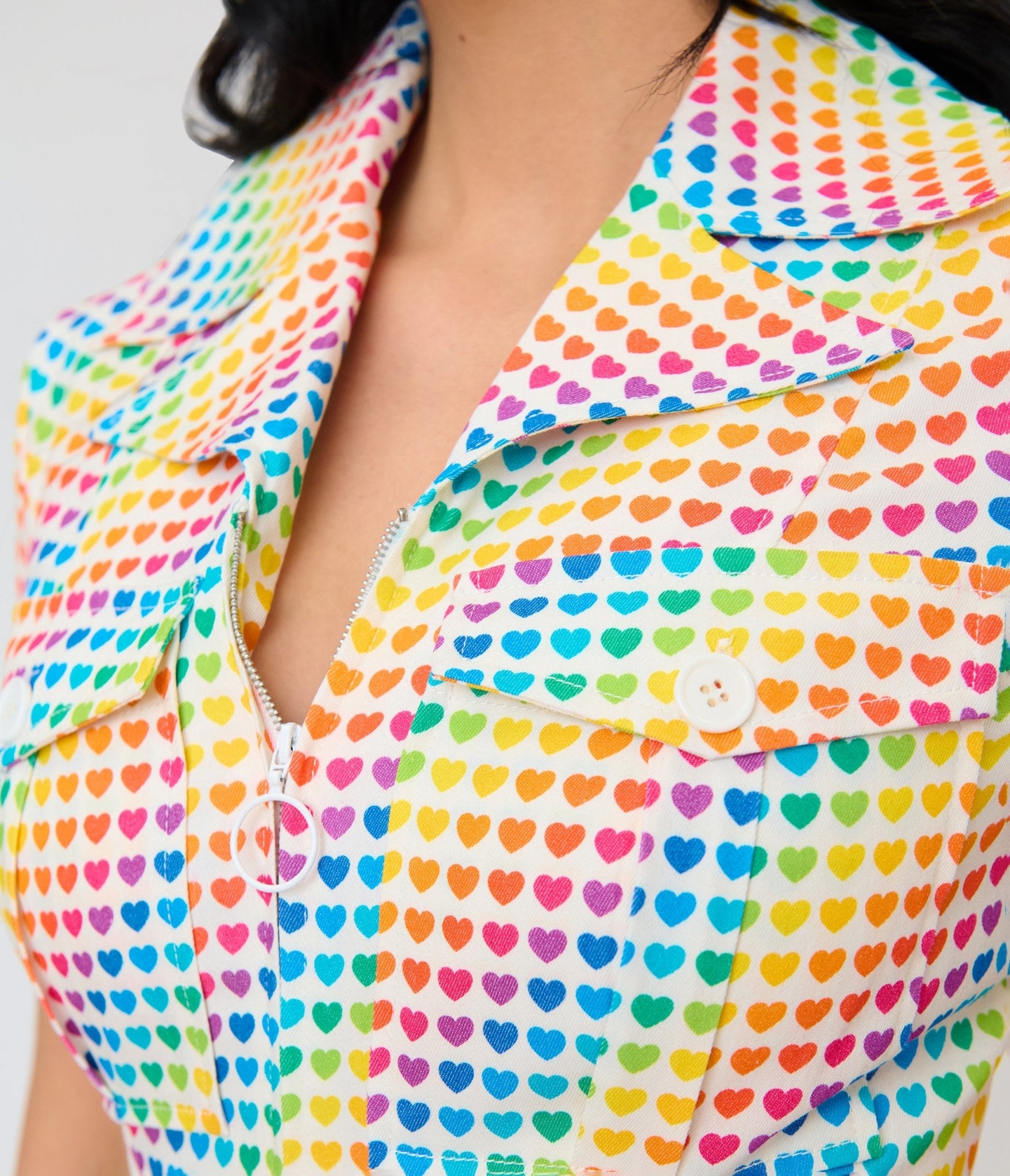Smak Parlour Rainbow Hearts Flare Jumpsuit - Unique Vintage - Womens, BOTTOMS, ROMPERS AND JUMPSUITS