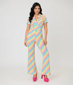 Smak Parlour Rainbow Hearts Flare Jumpsuit - Unique Vintage - Womens, BOTTOMS, ROMPERS AND JUMPSUITS