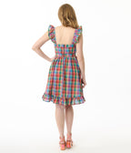 Smak Parlour Rainbow Plaid Corset Fit & Flare Dress - Unique Vintage - Womens, DRESSES, FIT AND FLARE