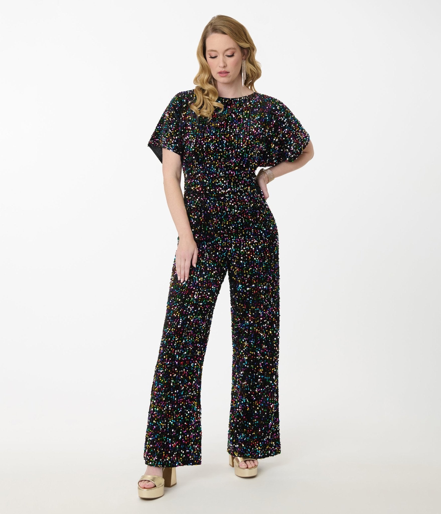 Smak Parlour Rainbow Sequin Wide Leg Jumpsuit - Unique Vintage - Womens, BOTTOMS, ROMPERS AND JUMPSUITS