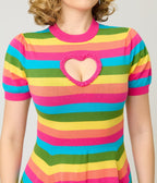 Smak Parlour Rainbow Stripe Heart Cutout Flare Dress - Unique Vintage - Womens, DRESSES, FIT AND FLARE