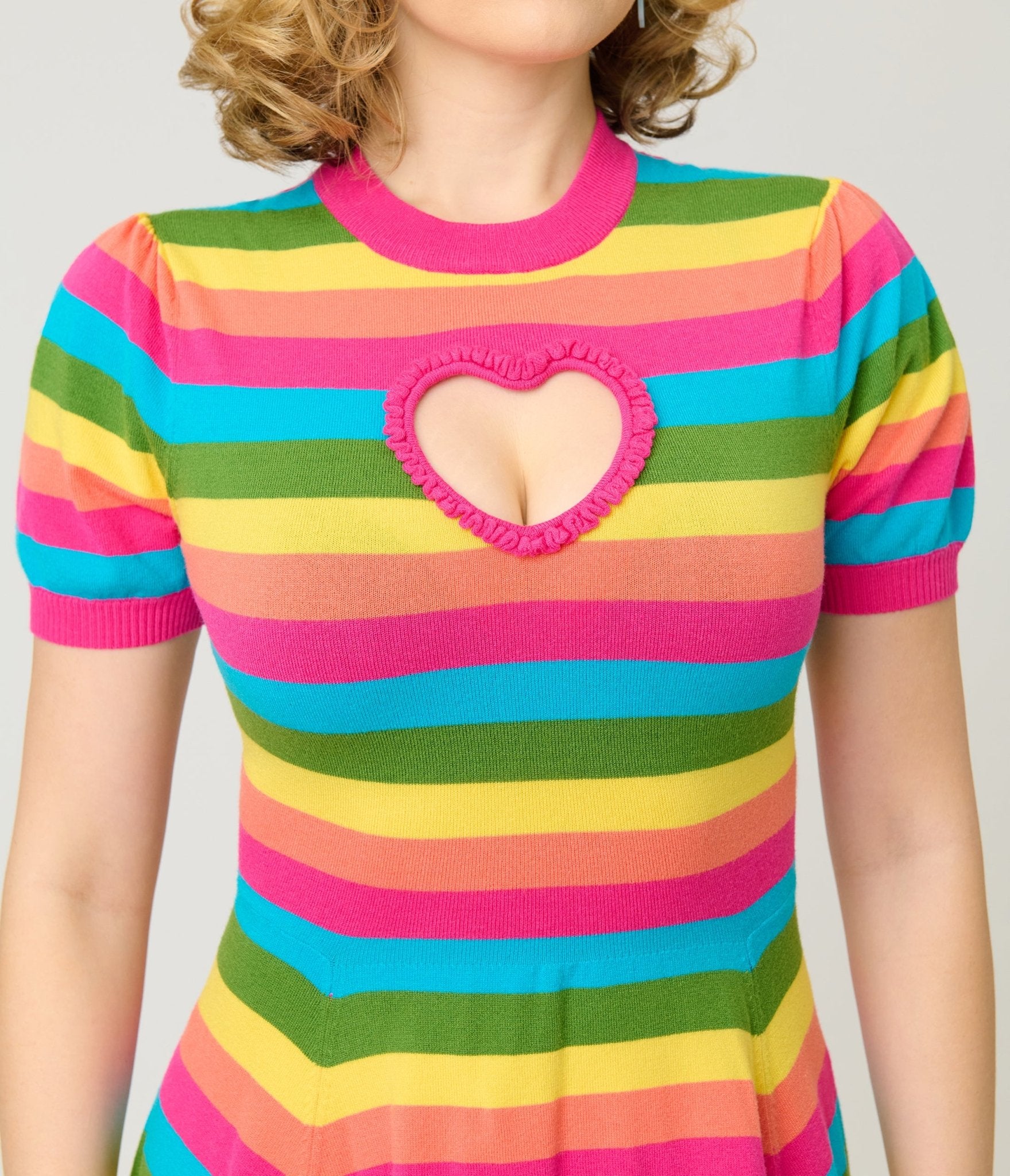 Smak Parlour Rainbow Stripe Heart Cutout Flare Dress M/L