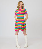 Smak Parlour Rainbow Stripe Heart Cutout Flare Dress - Unique Vintage - Womens, DRESSES, FIT AND FLARE