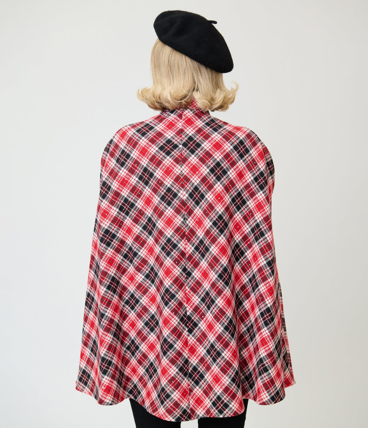 Smak Parlour Red & Black Bias Plaid Savile Row Cape Coat - Unique Vintage - Coats