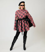 Smak Parlour Red & Black Bias Plaid Savile Row Cape Coat - Unique Vintage - Coats