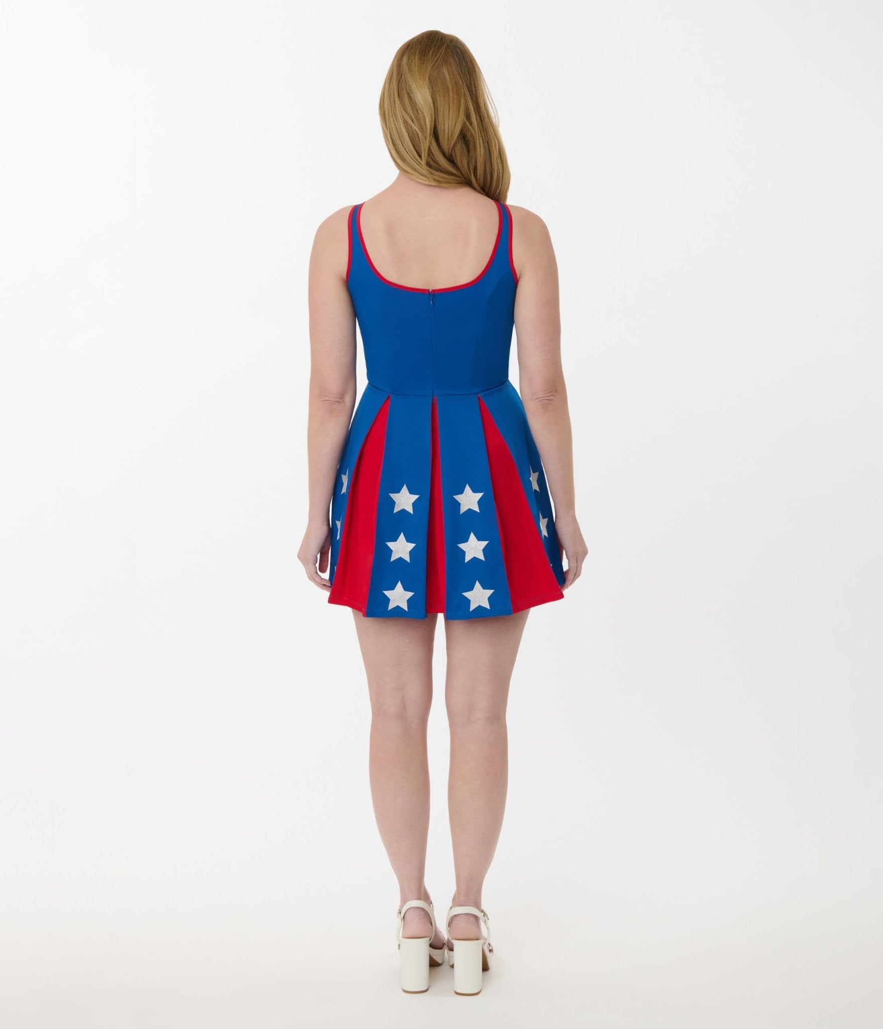 Smak Parlour Red, Blue, & White Star Pleated Skirted Romper - Unique Vintage - Womens, BOTTOMS, ROMPERS AND JUMPSUITS