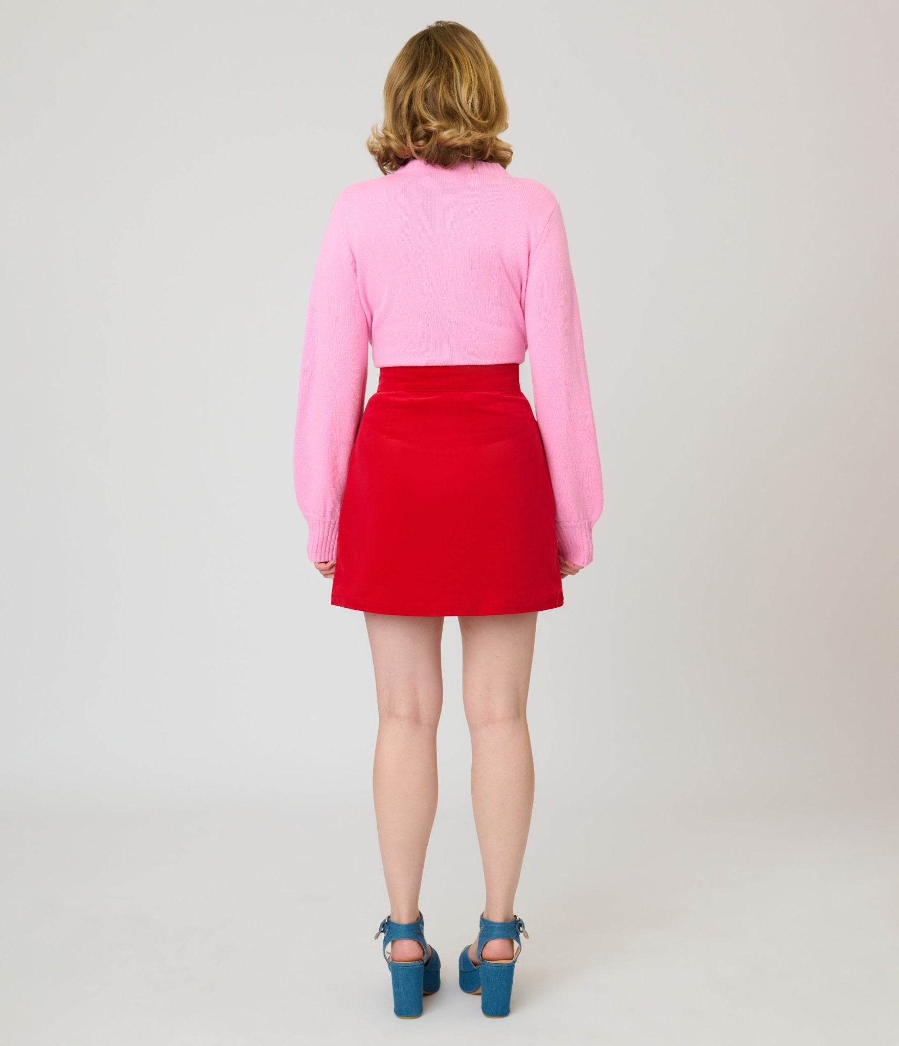 Smak Parlour Red Corduroy & Rainbow Pockets Mini Skirt - Unique Vintage - Womens, BOTTOMS, SKIRTS