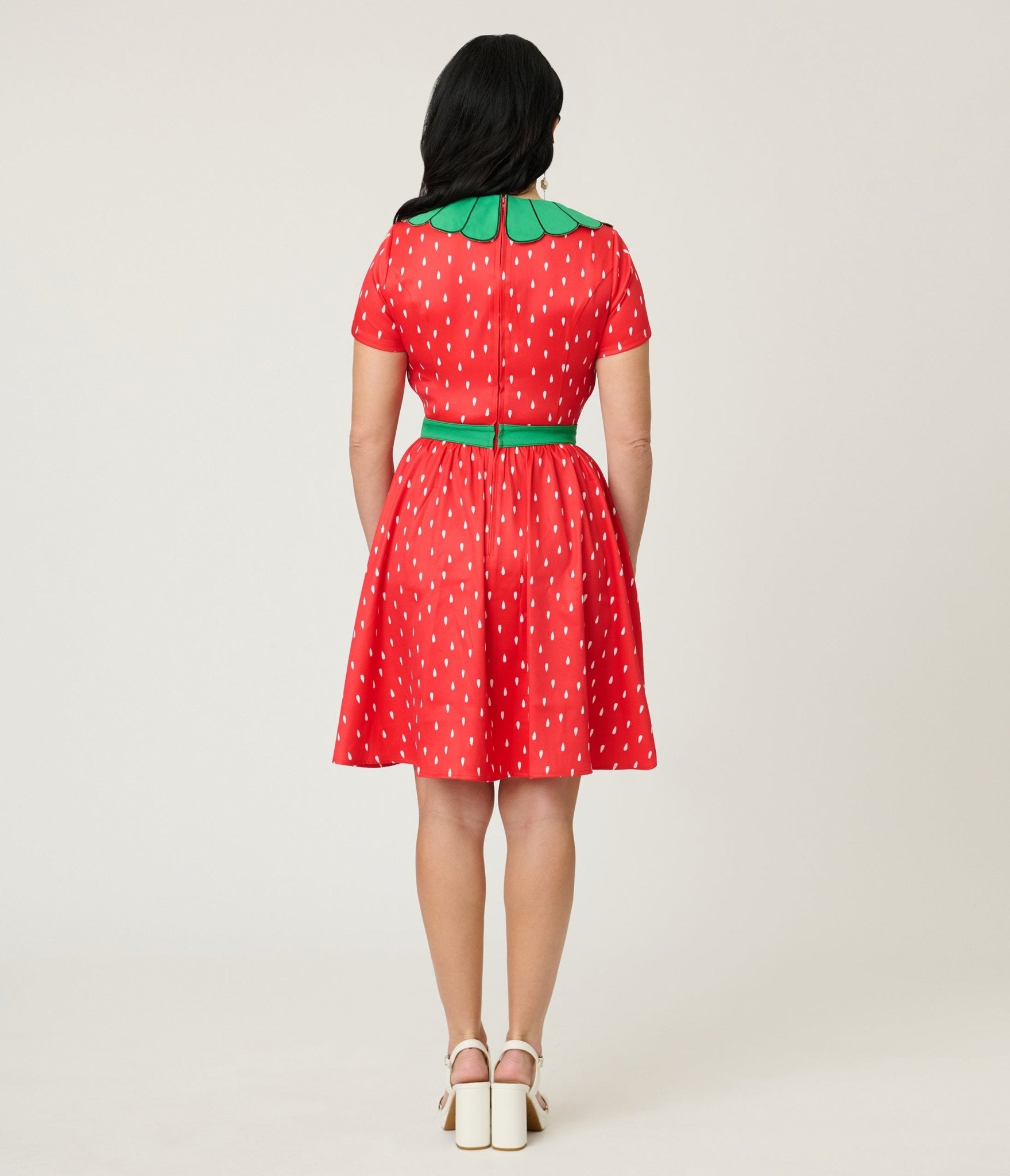 Smak Parlour Red & Green Petal Collar Flare Dress - Unique Vintage - Womens, DRESSES, FIT AND FLARE